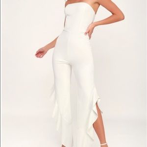 NWT Lulus White Ruffle Leg Jumpsuit